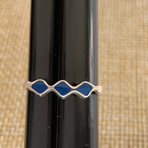 Sterling Native American Made Ring Elegant Blue Diamond Pattern Lapis Lapis Lazu - Picture 2 of 5